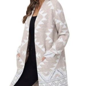 Frye Women's The Cozy Cardigan Sweater Tan Size Large Aztec Print